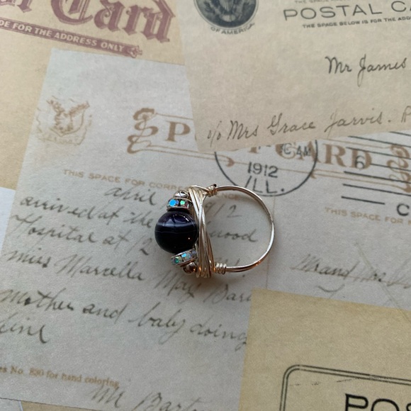 Silver Wire Wrapped Deep Purple White Swirl Rhinestone Fidget Ring jewelry - Picture 9 of 11